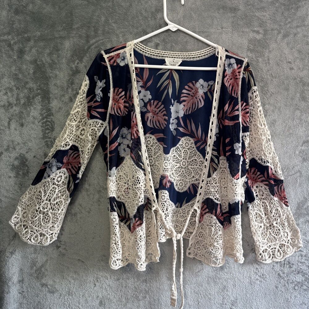 Ember Med women Boho Crochet Lace Cottagecore Cardigan Tropical Floral Festival